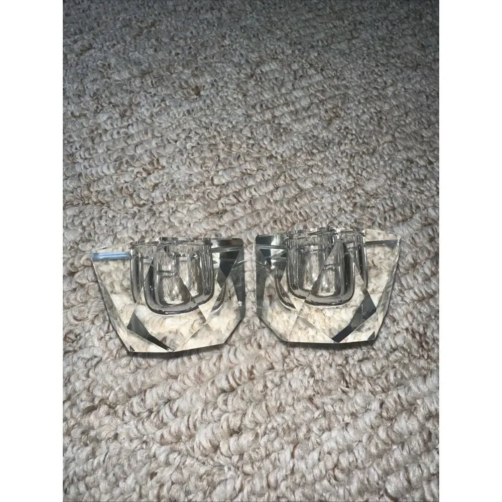 2 Vintage  FACETED BALL CRYSTAL‎ CANDLEHOLDERS 1.25